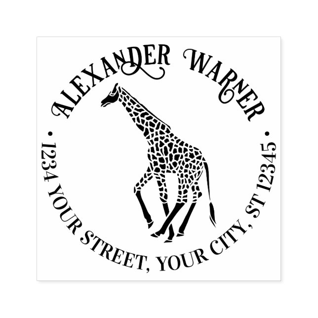 Gepunktete Giraffe Silhouette Name Rücksendeadress Gummistempel (Prägung)