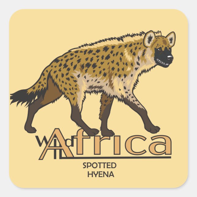 Gepunktete Hyäne. Wild Afrika Quadratischer Aufkleber (Vorderseite)