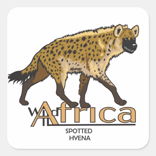 Gepunktete Hyäne. Wild Afrika Quadratischer Aufkleber (Vorderseite)