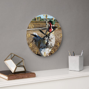 **"Gepunktete Majestät: The Speckled Farm Rooster" Große Wanduhr
