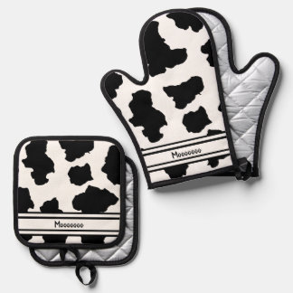 Gepunktete Moo Cow Dutch Holstein Ofenhandschuh & Topflappen-Set