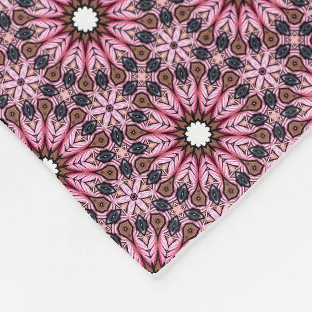 Gepunktete rosa Feder Boho  Fleecedecke (Ecke)