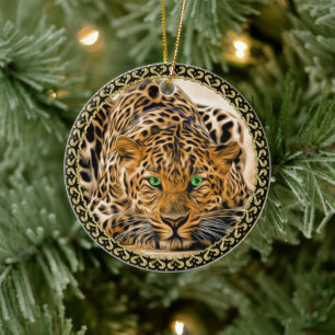 Gepunkteter, hellgrüner Augenleopard Keramik Ornament
