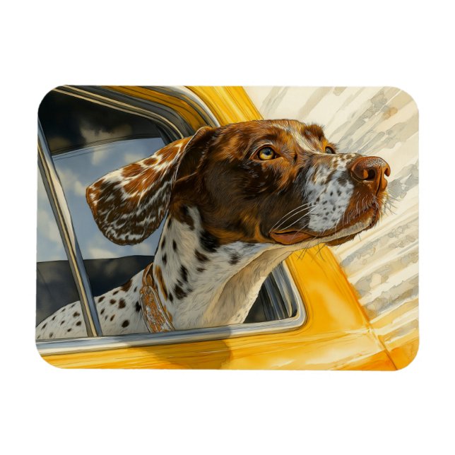 Gepunkteter Hund auf Autofahrten Kunstdrucken Magnet (Horizontal)