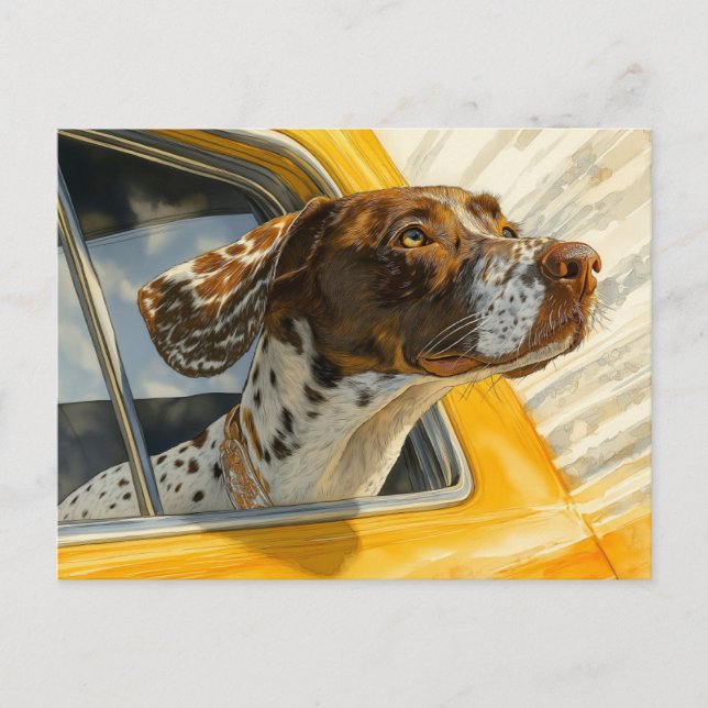 Gepunkteter Hund auf Autofahrten Kunstdrucken Postkarte (Vorderseite)