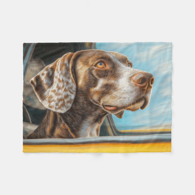 Gepunkteter Hund auf einem Auto Abenteuer Kunst Fleecedecke (Vorderseite (Horizontal))