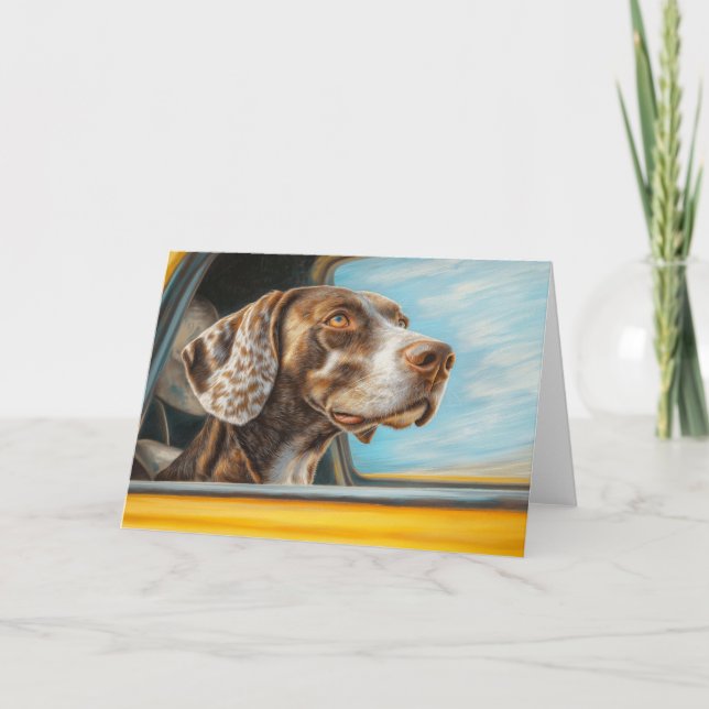 Gepunkteter Hund auf einem Auto Abenteuer Kunst Karte (Vorderseite)
