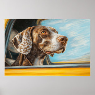 Gepunkteter Hund auf einem Auto Abenteuer Kunst Poster