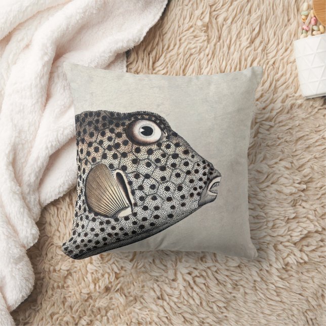 Gepunkteter Trunk Fish Antike Gravur Kissen (Decke)