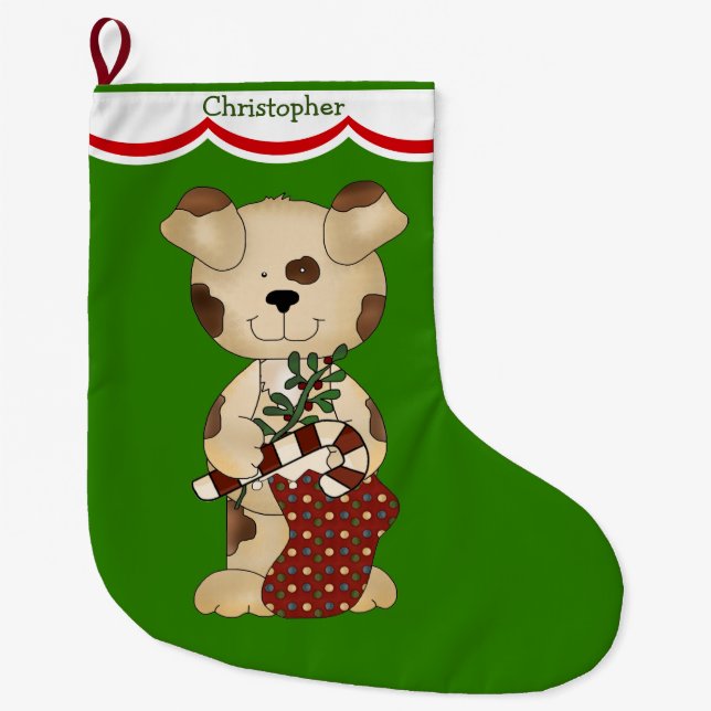 Gepunkteter Welpen-Hund Großer Weihnachtsstrumpf (Vorderseite)