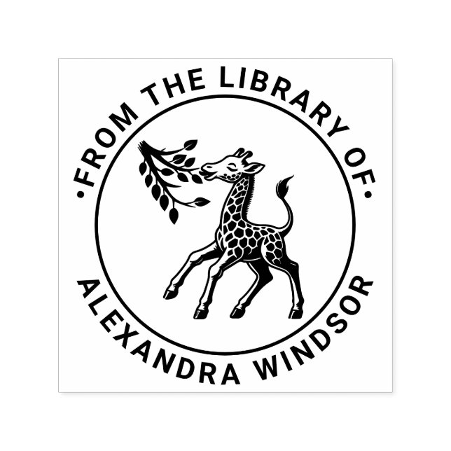 Gepunktetes Baby Giraffe Eating Leaf Library Name Permastempel (Design)