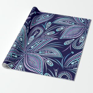 Gepunktetes blaues Muster mit Paisley und Perlen. Geschenkpapier