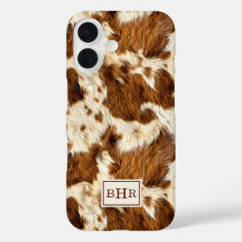 Gepunktetes braunes Rindsleder mit Monogramm iPhone 16 Hülle