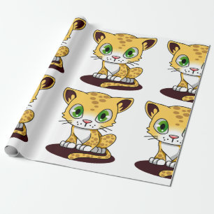 GEPUNKTETES BROWN GRÜNES MIT AUGEN KITTEN AUF EINE GESCHENKPAPIER