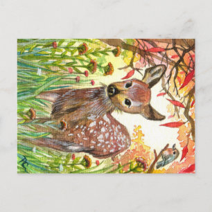 Gepunktetes Hirsch und kleiner Vogel Postkarte