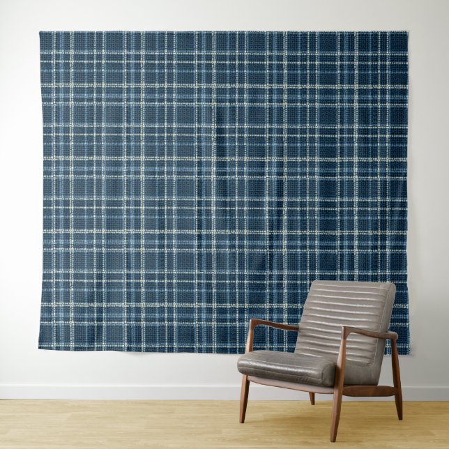 Gepunktetes kariertes Muster. grau-blau. Wandteppich (Beispiel (Horizontal))