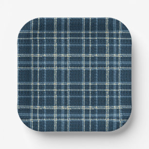 Gepunktetes Karomuster. Grau-Blau. Pappteller