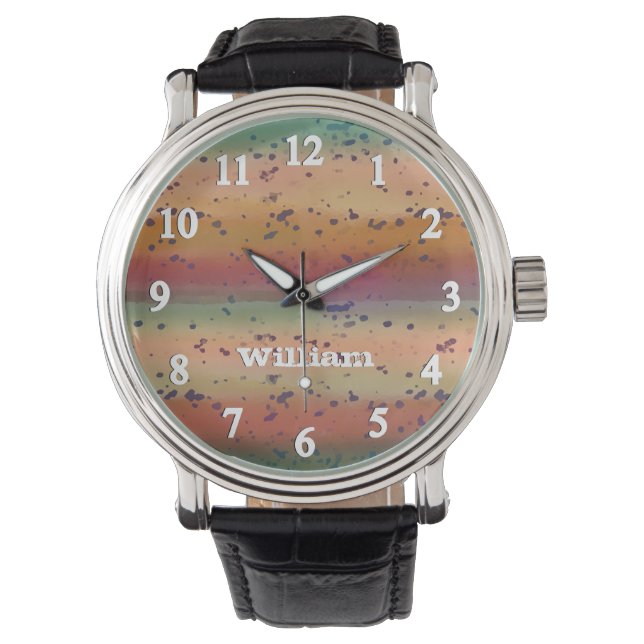 Gepunktetes Regenbogenforelle mit dem Namen Fisher Armbanduhr (Vorderseite)