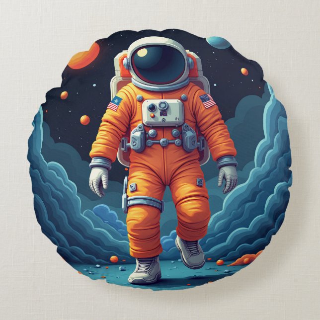 Gepunktetes Spaceman-Kissen 16' Rundes Kissen (Vorderseite)