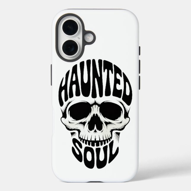 Gequälte Seele Schädel-Typografie iPhone 16 Hülle (Rückseite)