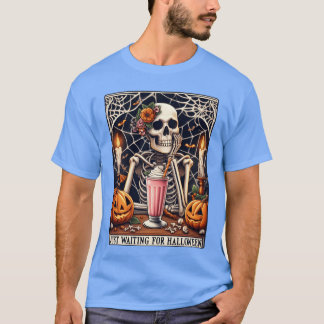 Gerade auf Halloween Skelett Langarmshirt warten T-Shirt