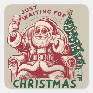 Gerade auf Weihnachten warten Santa Claus Retro Lu Quadratischer Aufkleber