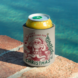 Gerade auf Weihnachten warten Weihnachtsmann Retro Dosenkühler