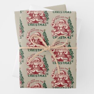 Gerade auf Weihnachten warten Weihnachtsmann Retro Geschenkpapier Set