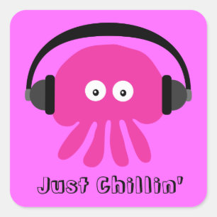Gerade Chillin rosa Quallen mit Kopfhörern Quadratischer Aufkleber