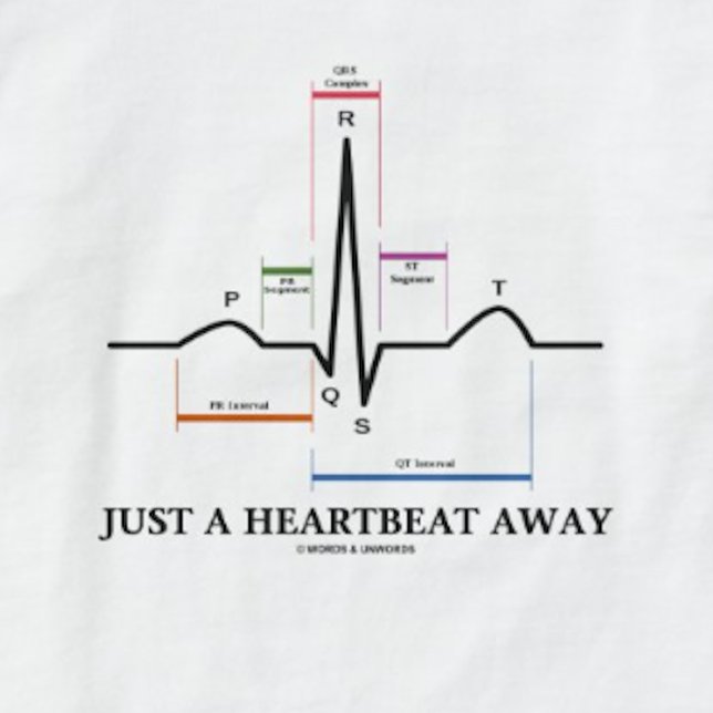 Gerade ein Herzschlag weg (EKG/ECG) T-Shirt (Tee featuring normal sinus rhythm on electrocardiogram for anyone who is "Just A Heartbeat Away")