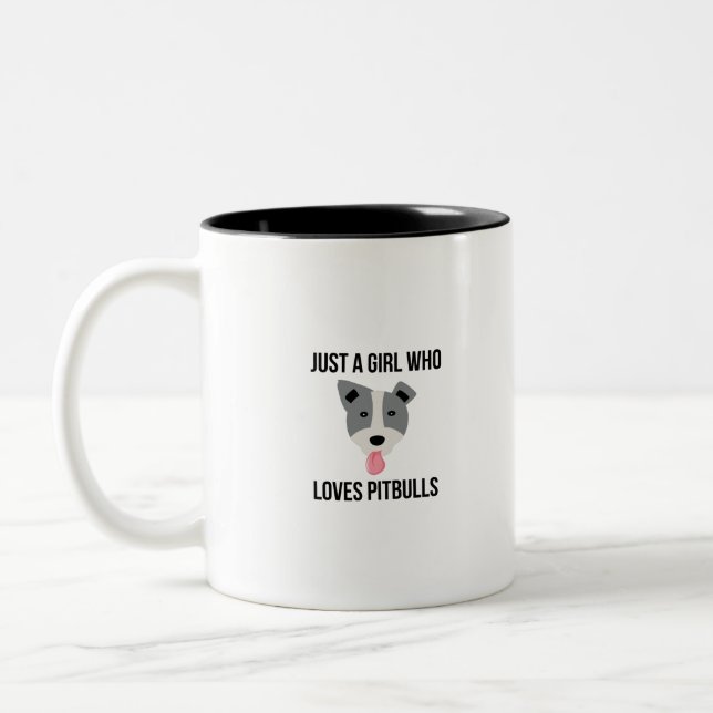Gerade ein Mädchen das Lieben Pitbulls lustiges Zweifarbige Tasse (Links)
