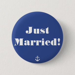 Gerade erst Heiratet! Blaue nautische Hochzeitsknö Button