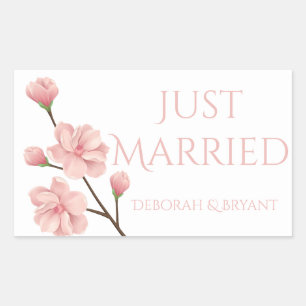 Gerade erst Heirats Hochzeit Rosa Kirschblüten-Blu Rechteckiger Aufkleber