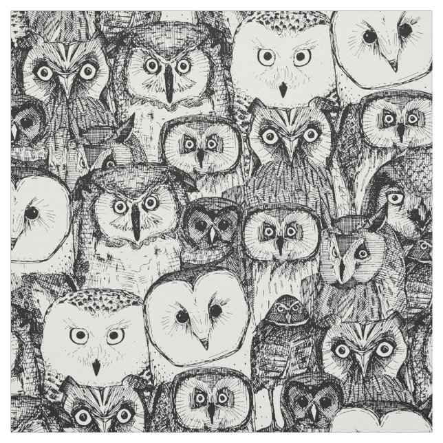 gerade Eulen Schwarz-weiß Stoff (Muster)