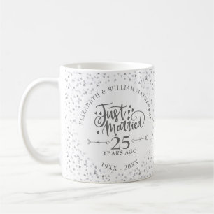 Gerade geheiratet 25. Hochzeitstag Liebesherzen Kaffeetasse