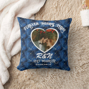 Gerade Geheiratet Benutzerdefiniertes Foto & Name  Kissen