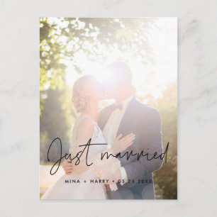 Gerade geheiratet Minimalistische Ankündigungsfoto Postkarte