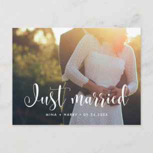 Gerade geheiratet Stylisches Hochzeitsfoto Postkarte