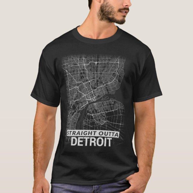 Gerade Outta Detroit Stadtkarte (GROSSDRUCK) T-Shirt (Vorderseite)