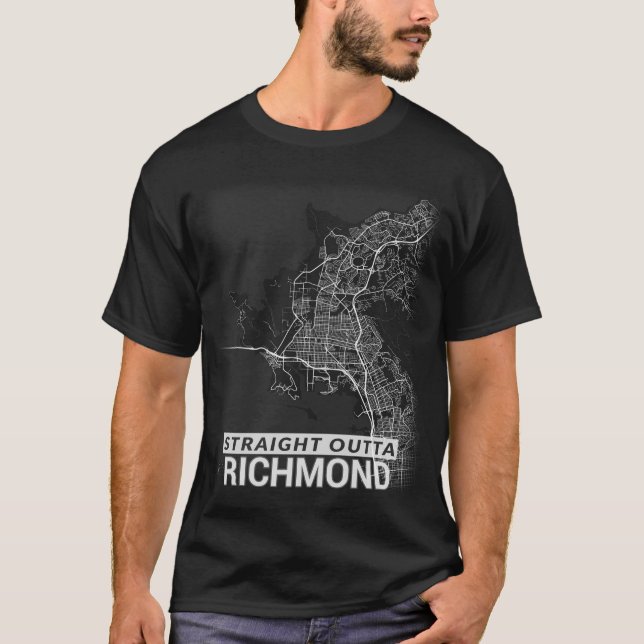 Gerade Outta Richmond Stadtkarte (GROSSDRUCK) T-Shirt (Vorderseite)