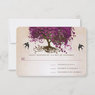 Gerade Pfirsich-Sangria-Herzblatt-Baum-Hochzeits-R RSVP Karte