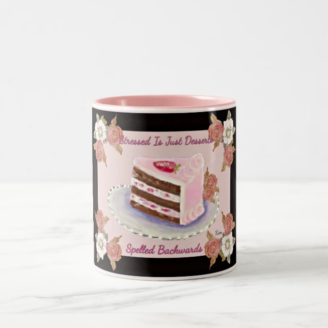 gerade ~Stressed Nachtische buchstabierte Zweifarbige Tasse (Mittel)