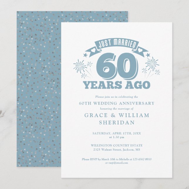 Gerade verheiratet 60. Hochzeitstag Einladung (Vorne/Hinten)