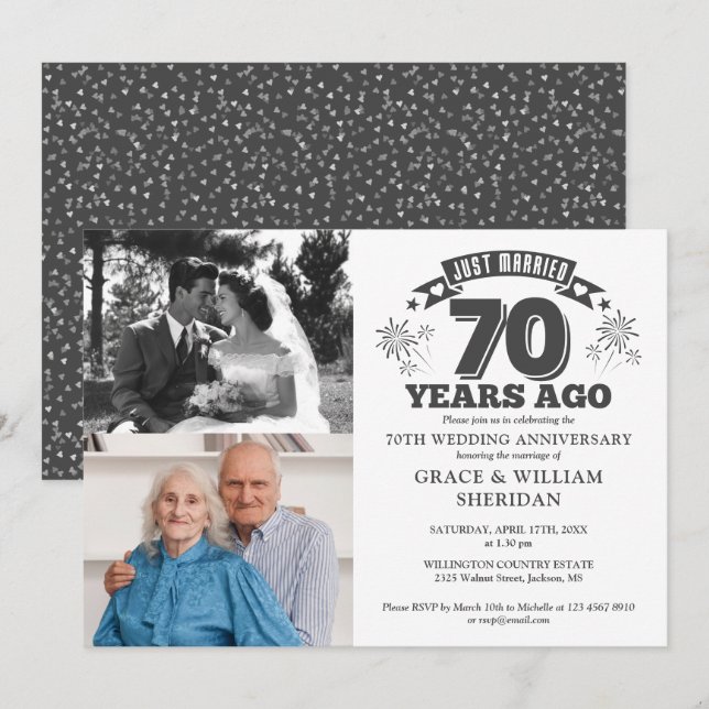 Gerade verheiratet 70. Hochzeitstag 2 Foto Einladung (Vorne/Hinten)