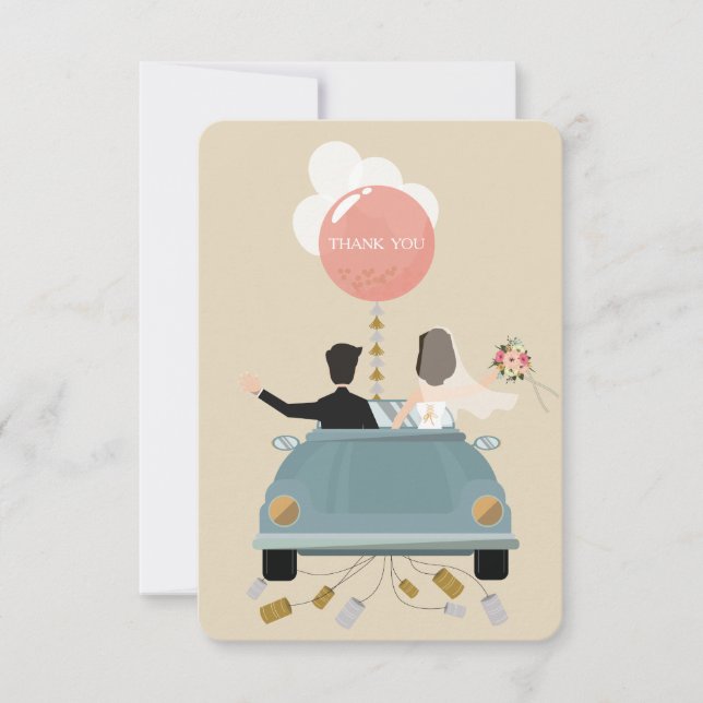 Gerade verheiratet Auto Hochzeit Danke Karte. (Vorderseite)