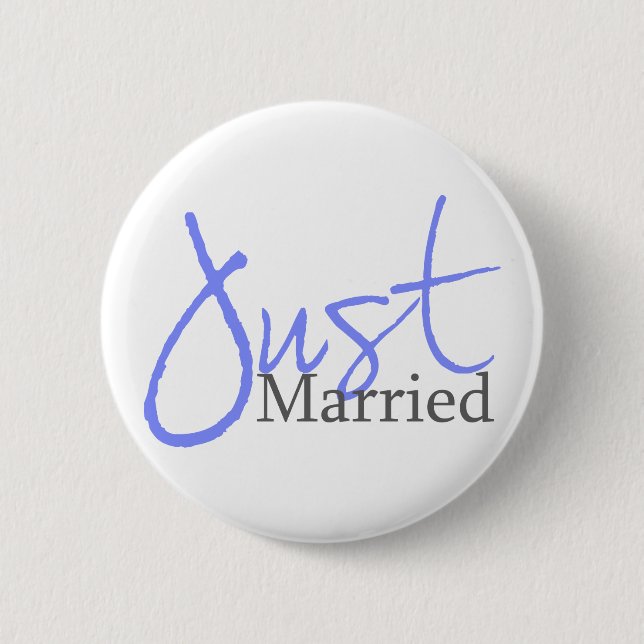 Gerade verheiratet (blaues Skript) Button (Vorderseite)