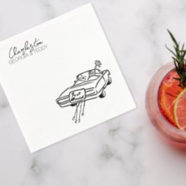 Gerade verheiratet Doodle Car Hochzeitcocktail Ser Serviette