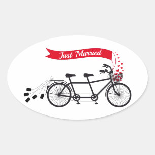 Gerade verheiratet, Hochzeittandem Fahrrad Ovaler Aufkleber