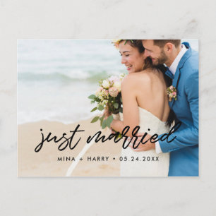 Gerade verheiratet Modern Ankündigung Foto Postkarte