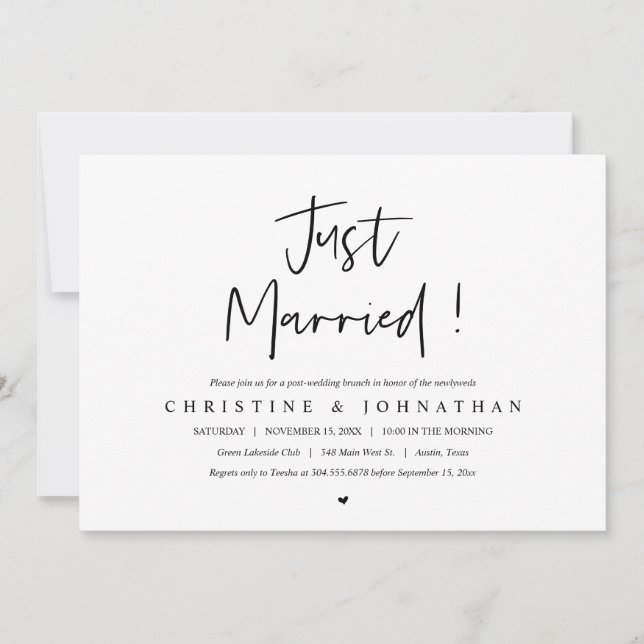 Gerade verheiratet, Post Hochzeit Brunch Einladung (Vorderseite)
